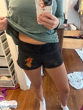 lululemon athletica Black Athletic Shorts with Red and Yellow Emblem